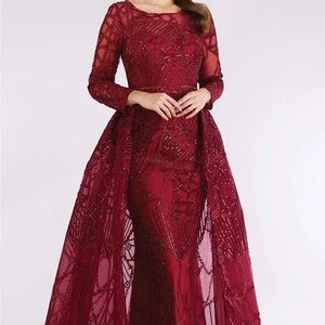 Burgundy long sleeve evening gown